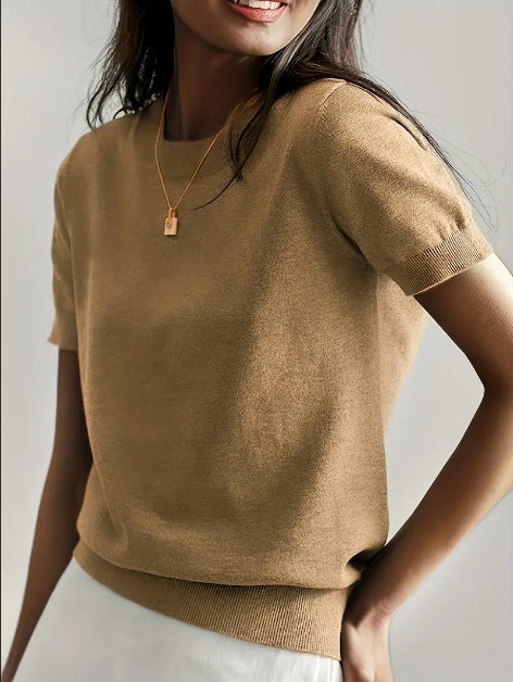 Damen Feinstrickpullover mit Kurzarmiger Silhouette und Weich Fließendem Material EB