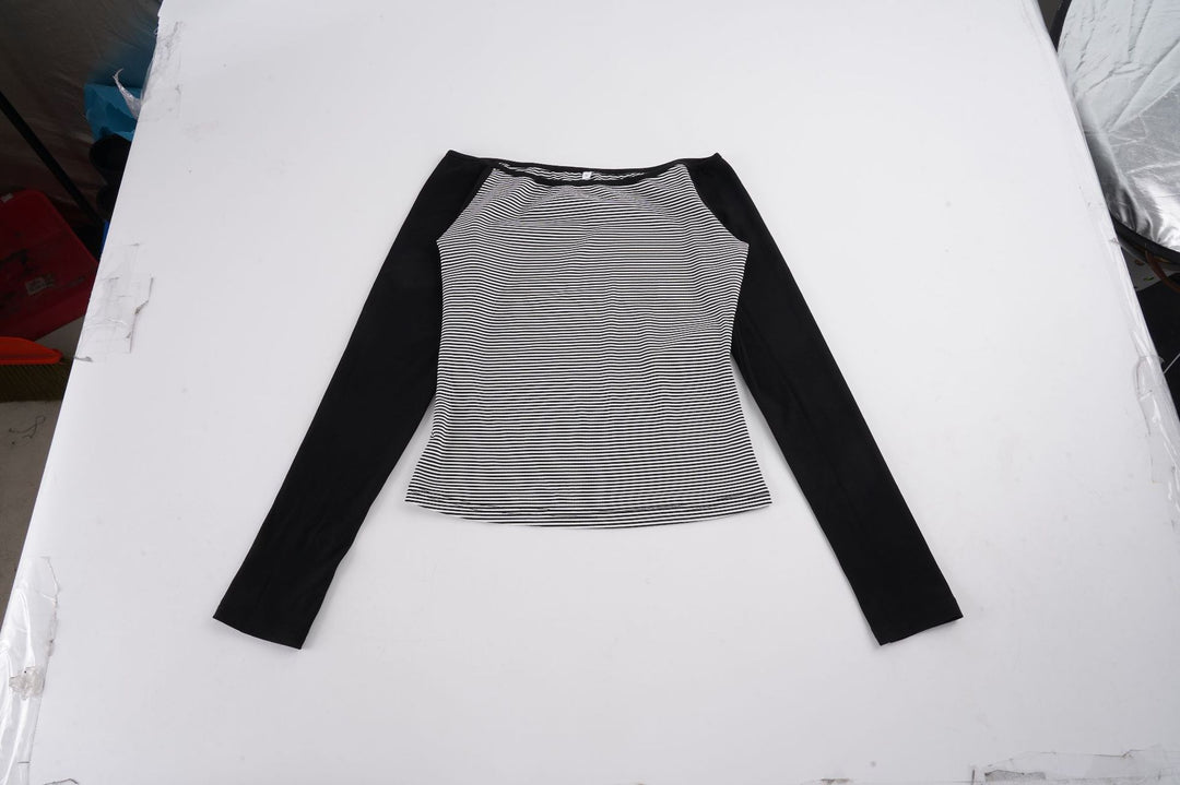 Damen nan figurnahes Raglan-Langarmshirt mit feinem Streifenjersey, schmaler Taille und elastischem Stretchmaterial EB