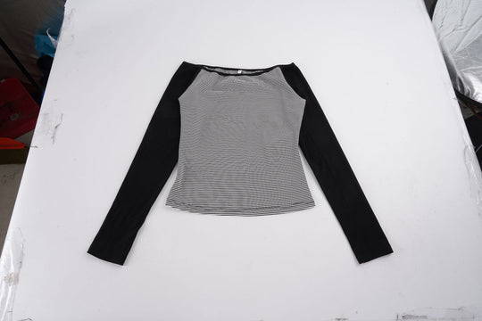 Damen nan figurnahes Raglan-Langarmshirt mit feinem Streifenjersey, schmaler Taille und elastischem Stretchmaterial EB
