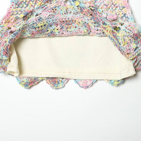 Damen luftiges Spitzen-Croptop mit buntem Häkelmuster EB