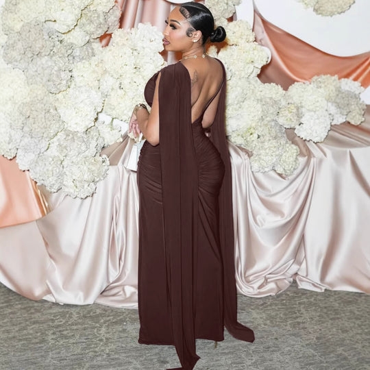 Damen Elegantes Maxikleid mit Raffungen und transparenten Ärmeln EB