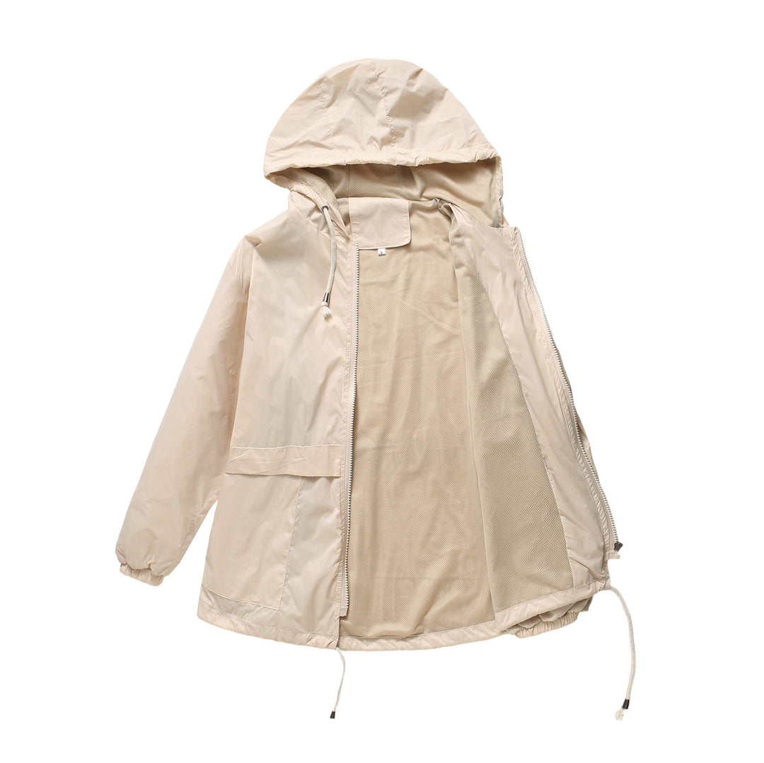 Damen sportliche Windbreaker-Jacke mit verstellbarer Kapuze und elastischen Bündchen EB