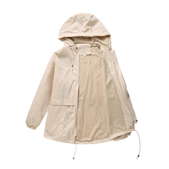 Damen nan leichte Windjacke mit Kapuze Mesh-Futter Kordelzug und Reißverschluss EB