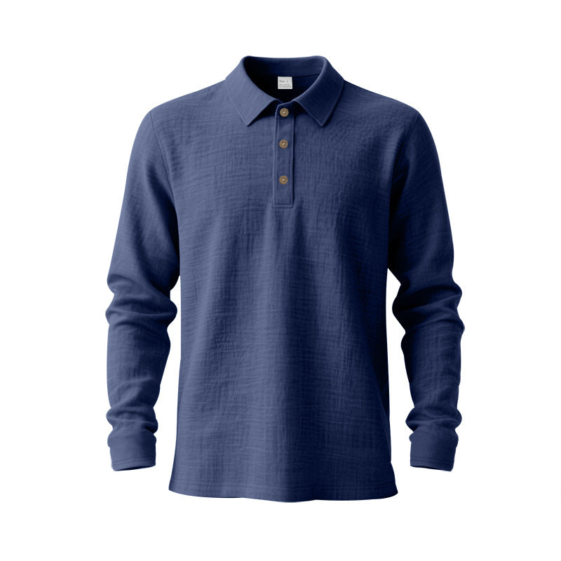 Herren nan Langarm-Poloshirt aus Baumwollgaze mit Hemdkragen, Dreiknopfleiste und entspannter Passform EB