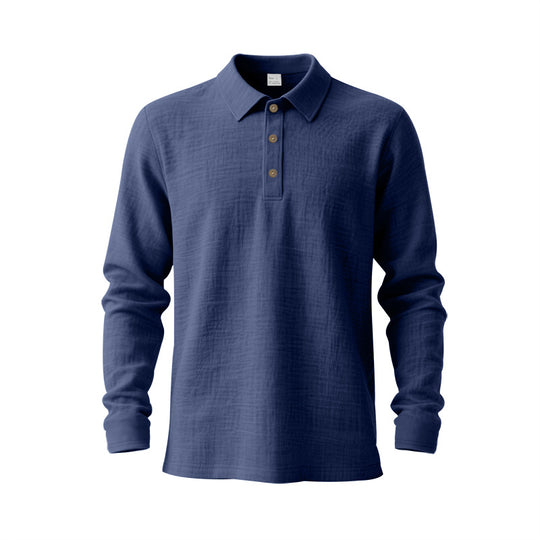 Herren nan Langarm-Poloshirt aus Baumwollgaze mit Hemdkragen, Dreiknopfleiste und entspannter Passform EB