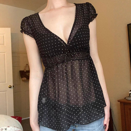 Damen Verspieltes Polka-Dots Blusenshirt mit Rüschendetails EB