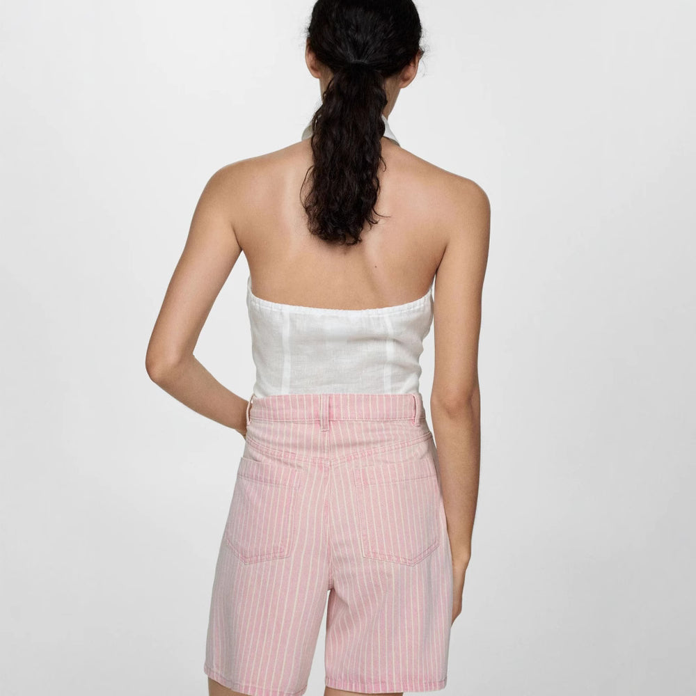 Damen Hoch taillierte Stoff-Shorts im modischen Streifen-Design EB
