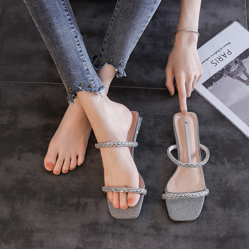Damen Glitzernde Sandalen mit transparentem Absatz EB
