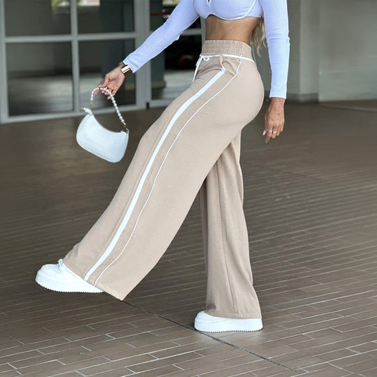 Damen nan weite Palazzo-Loungehose mit elastischem Bund, Tunnelzug und seitlichem Kontraststreifen EB