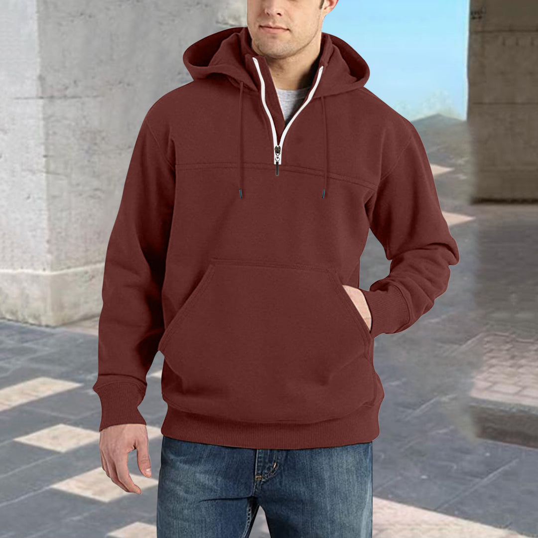 Herren modischer Kapuzenpullover mit halbem Reißverschluss und praktischen Kängurutaschen EB