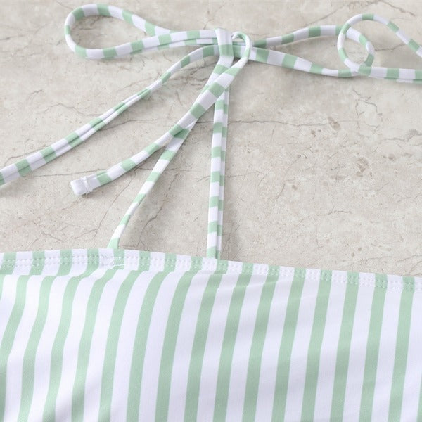 Damen Hochgeschnittener Bikini mit modischen Streifen und verstellbaren Trägern EB