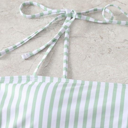 Damen Hochgeschnittener Bikini mit modischen Streifen und verstellbaren Trägern EB