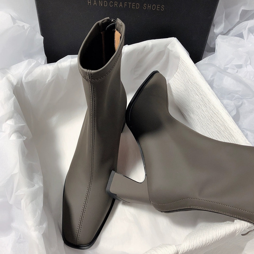 Damen elegante Ankle Boots mit stabiler Blockabsatz und flexiblem Innenfutter EB