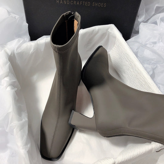 Damen elegante Ankle Boots mit stabiler Blockabsatz und flexiblem Innenfutter EB