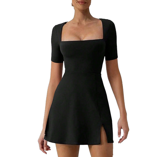 Damen Kurzkleid mit Quadrat-Ausschnitt und schwingendem Rock EB