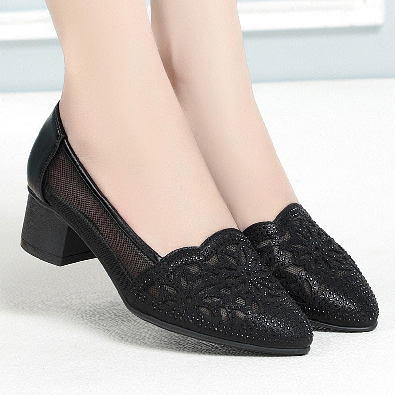 Damen Ballerinas mit filigranem Blumenmuster und transparenten Mesh-Einsätzen EB