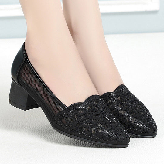 Damen Ballerinas mit filigranem Blumenmuster und transparenten Mesh-Einsätzen EB