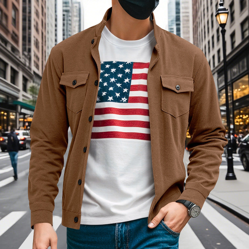 Herren lässige Oberhemdjacke mit funktionalen Taschen und strukturiertem Design EB