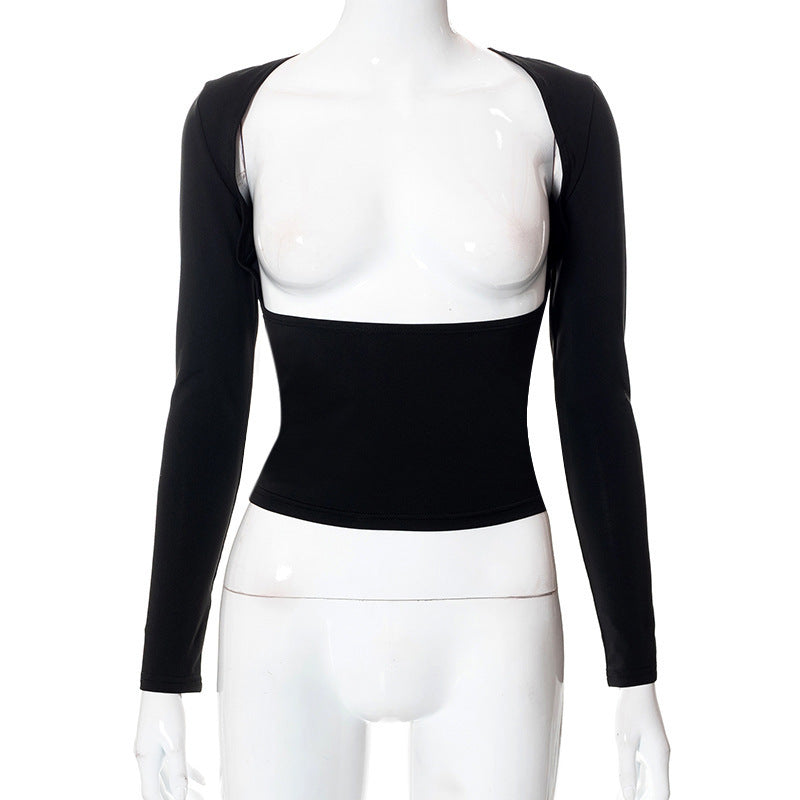Damen figurbetontes Longsleeve-Oberteil mit offenem Rücken und elegantem Design EB