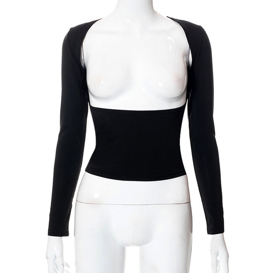Damen figurbetontes Longsleeve-Oberteil mit offenem Rücken und elegantem Design EB