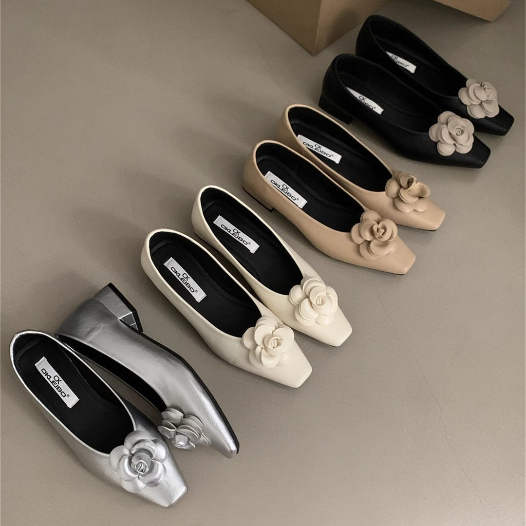 Damen Ballerina-Pumps mit dekorativem Blumendetail EB