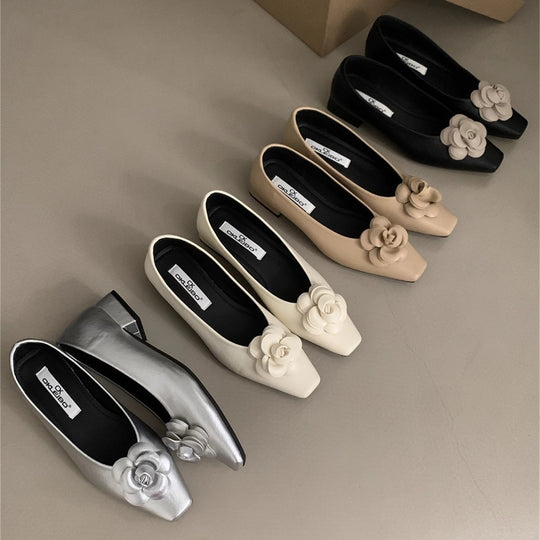 Damen Ballerina-Pumps mit dekorativem Blumendetail EB