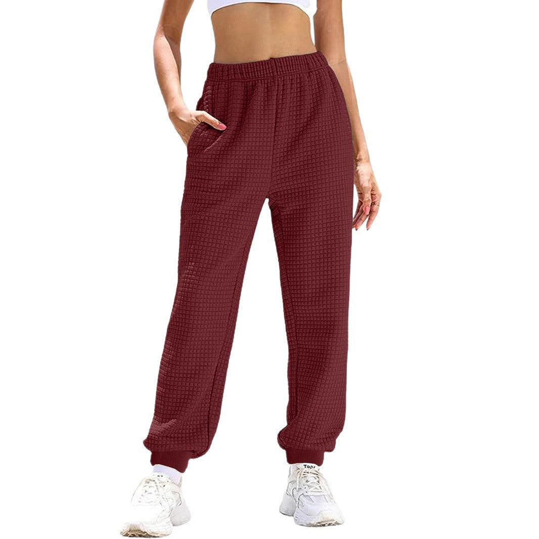 Damen Lässige Waffelstrick-Loungehose mit hohem Elastikbund und Bündchen EB