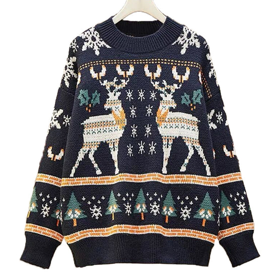Damen Weihnachtspullover mit festlichem Rentierdesign und kuscheligem Material EB