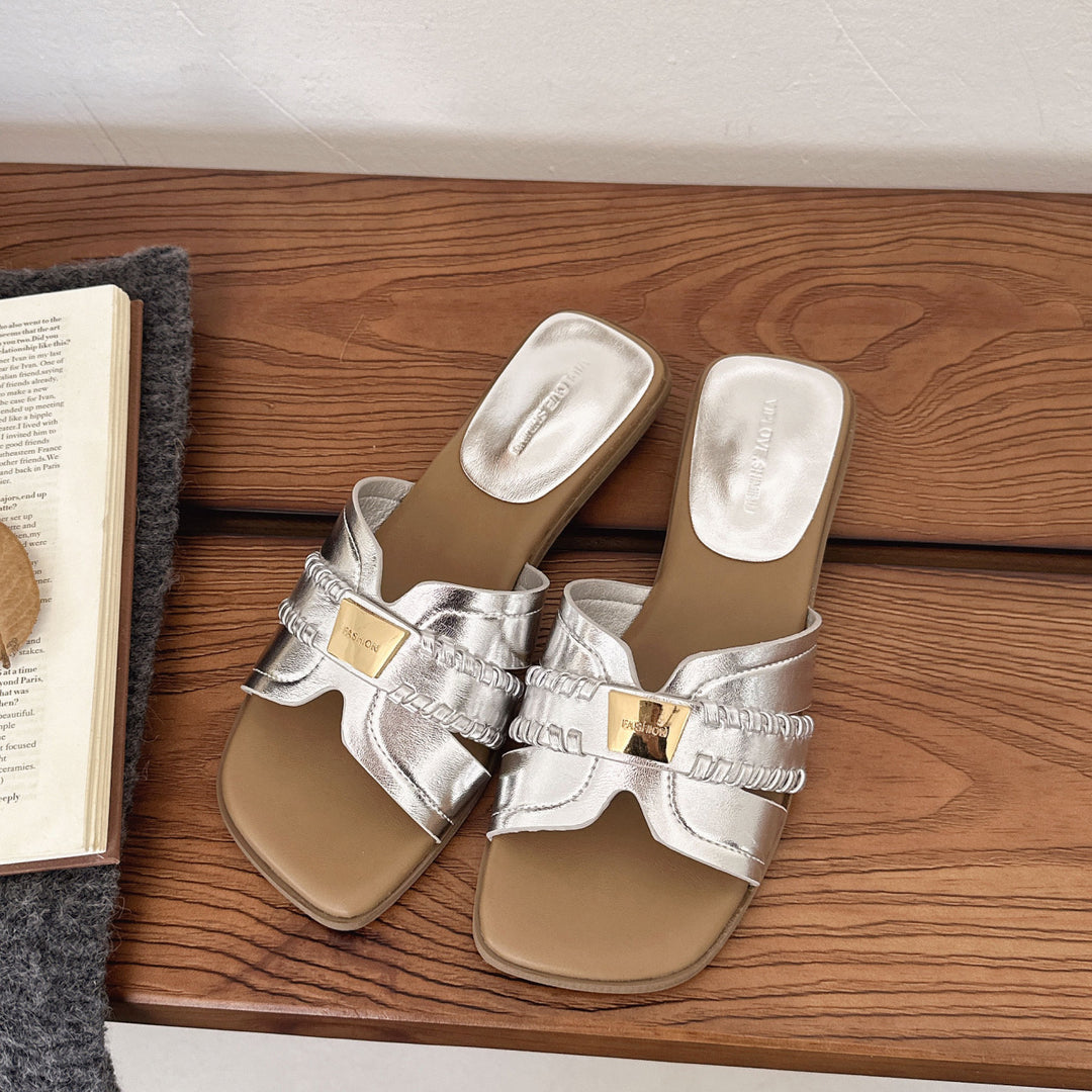 Damen elegante und moderne Slide-Sandalen mit verziertem Riemen und komfortabler Innensohle EB