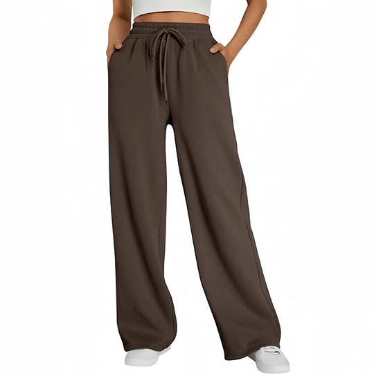 Damen nan Palazzo-Loungehose mit hoher Taille, elastischem Bund, Kordelzug und tiefen Seitentaschen EB