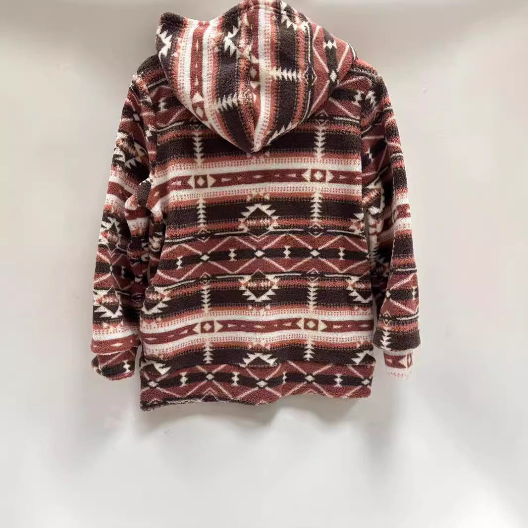 Damen Fleecejacke mit grafischem Muster und praktischen Taschen EB