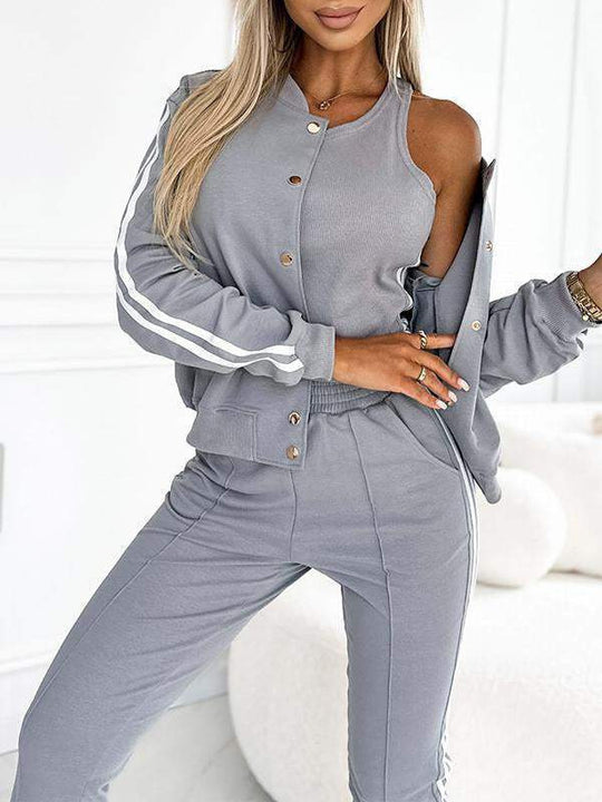 Damen nan sportliches Jogginganzug-Set mit Collegejacke, kurzes Top und slim-fit Jogginghose EB