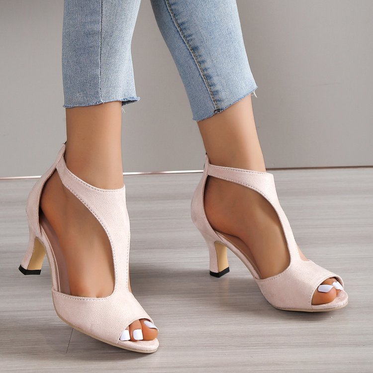 Damen hohe Sandalen mit elegantem Cut-Out-Design und modischem Absatz EB
