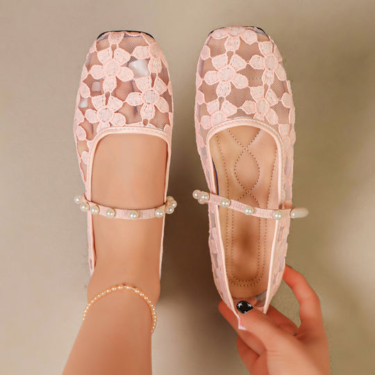 Damen Ballerinas mit zarten Spitzenmotiven EB