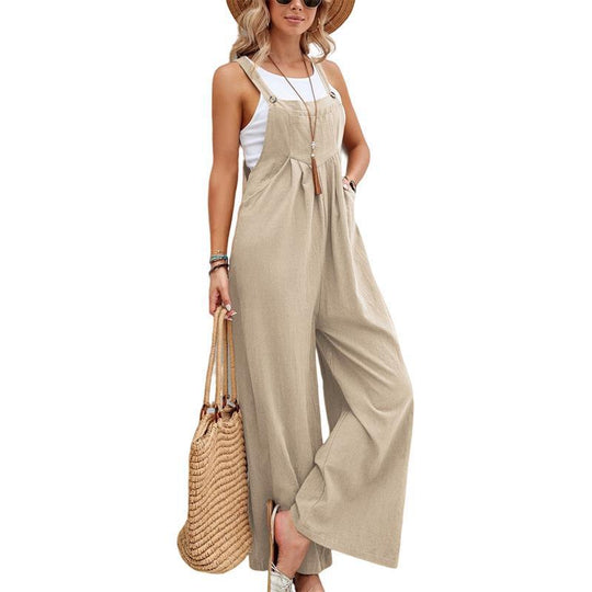 Damen Lässiger Jumpsuit mit praktischem Schnallenverschluss und weit geschnittenen Beinen EB