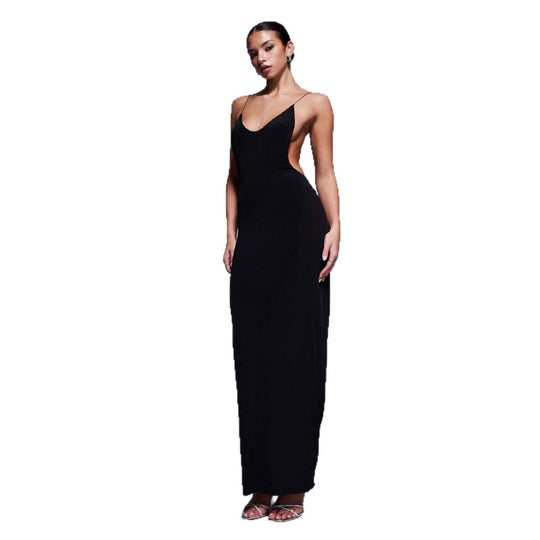 Damen Maxikleid mit tiefem V-Ausschnitt und seitlichen Cut-Outs EB