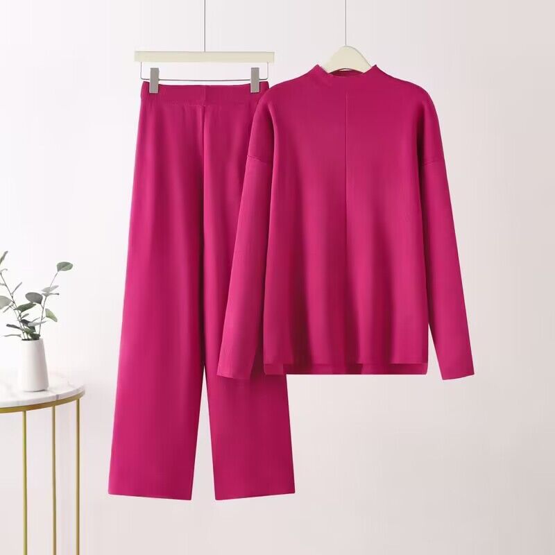 Damen elegantes Set aus langärmligem Oberteil und Palazzo-Hosen EB