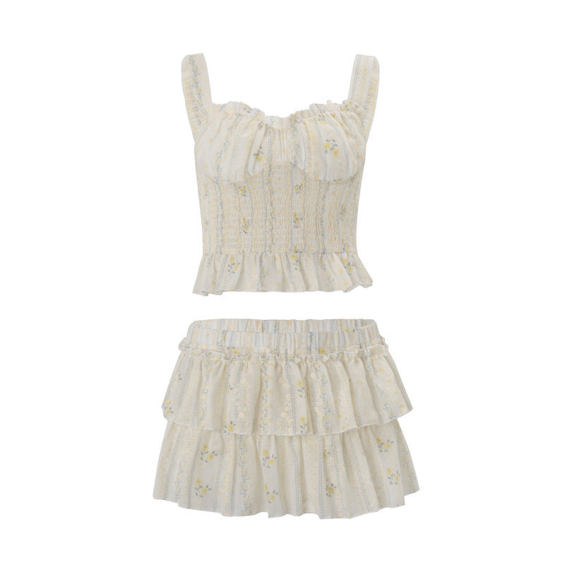 Damen Rüschen Crop-Top und Rock Set EB