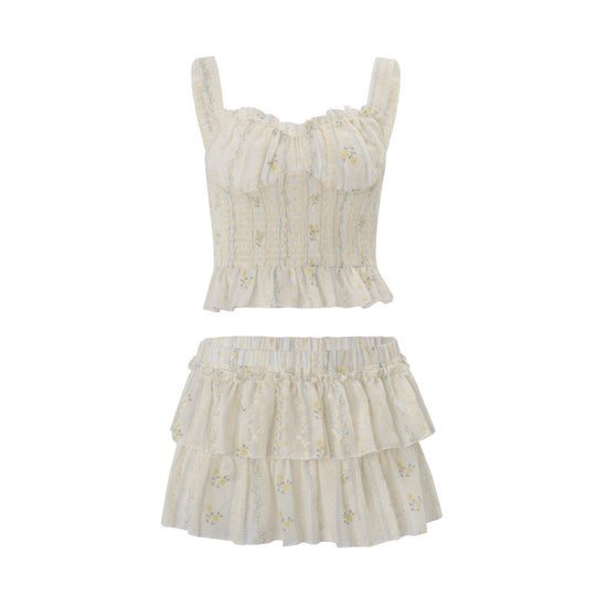 Damen Rüschen Crop-Top und Rock Set EB