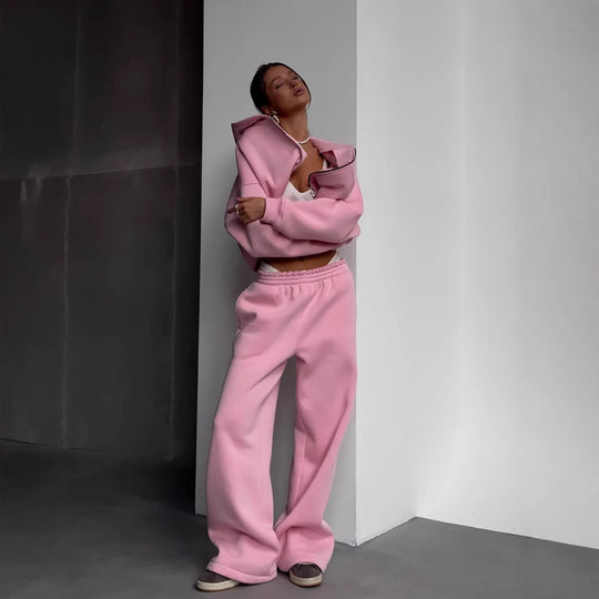 Damen Oversized Kapuzenjacke und Sweathose Set EB