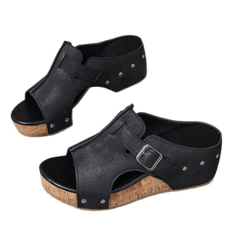 Damen modische Clogs mit verstellbarer Schnalle und korkähnlicher Sohle EB