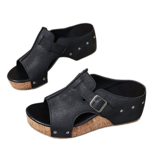 Damen modische Clogs mit verstellbarer Schnalle und korkähnlicher Sohle EB