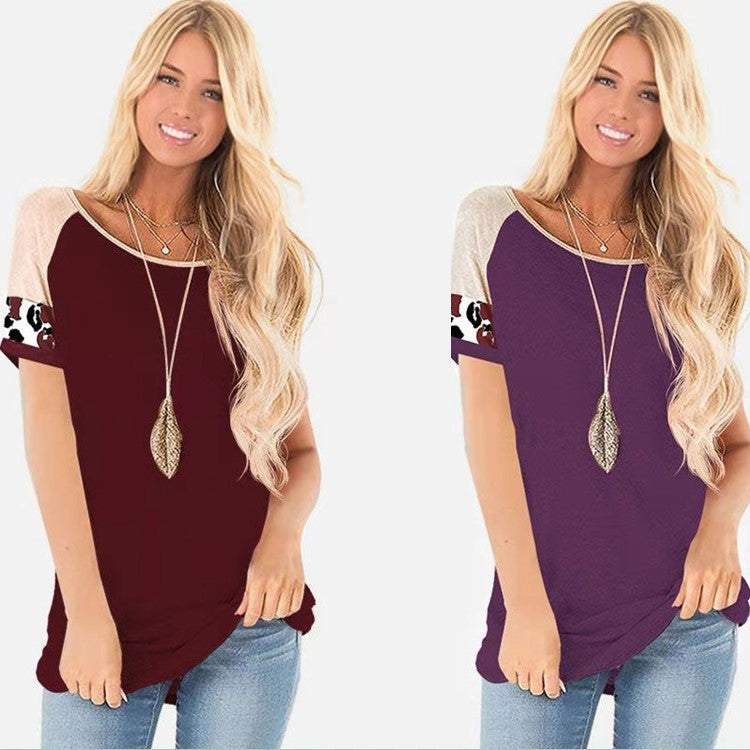 Damen modisches Kurzarm-Oberteil mit buntem Ärmel-Design EB