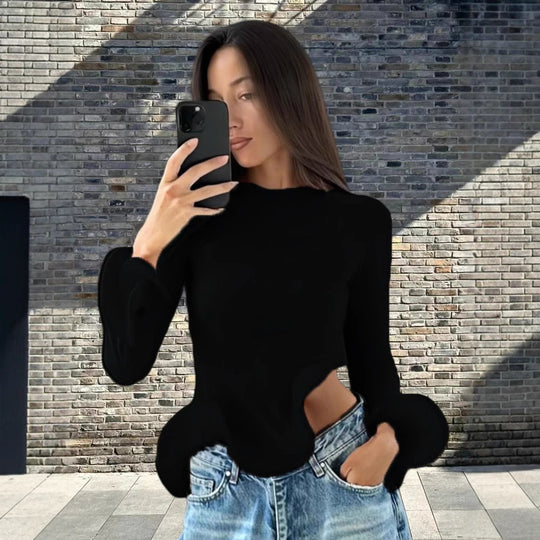 Damen Trendy Oberteil mit asymmetrischen Rüschendetails und elegantes Design EB
