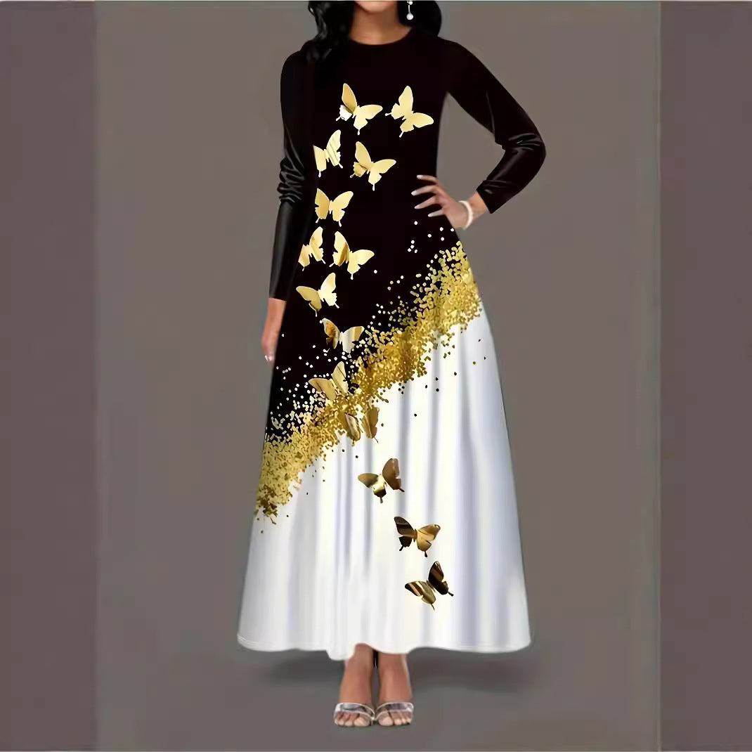 Damen Maxikleid mit elegantem Schmetterlingsdesign und funkelnden Akzenten EB