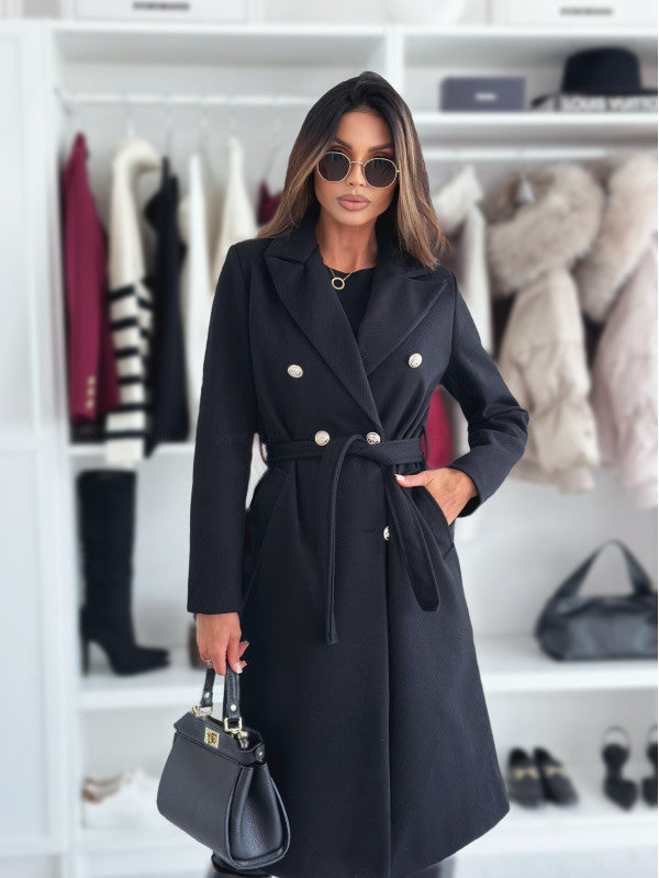 Damen Doppelt genähter Trenchcoat mit taillierbarem Gürtel und eleganter Struktur EB