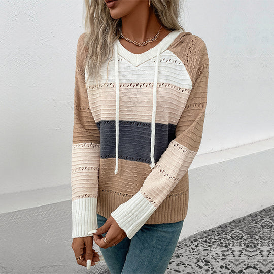 Damen Sweatshirt mit élégantem V-Ausschnitt und strukturiertem Strickdesign EB