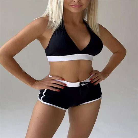 Damen Sport-Bikini-Set mit verstellbaren Trägern und hochgeschnittenen Shorts EB