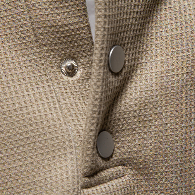 Herren nan Waffelstruktur-Henley-Pullover mit kurzem Druckknopfverschluss und Rippbündchen EB
