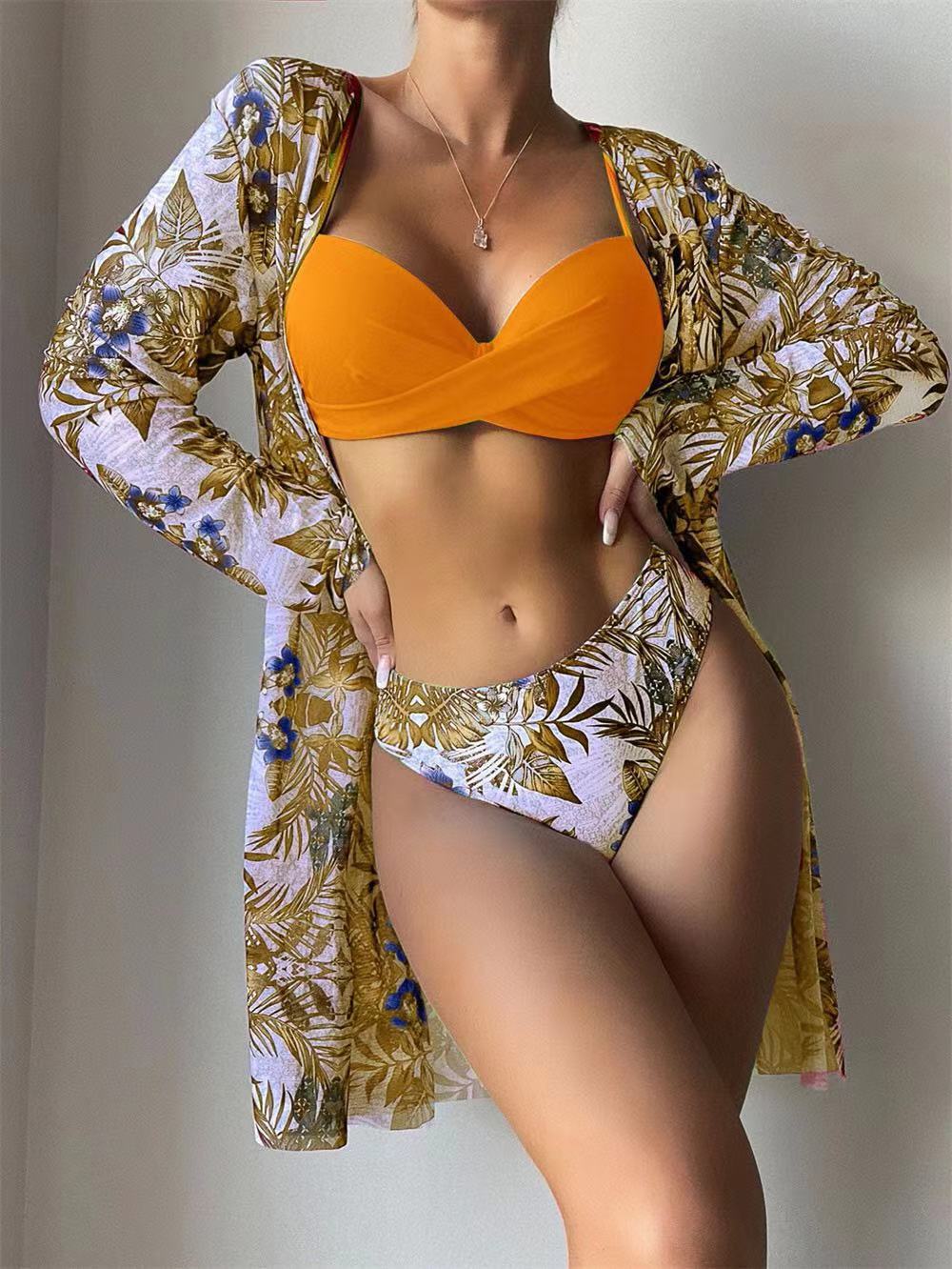 Damen Bikini-Set mit floralen Mustern und elegantem Cover-Up EB